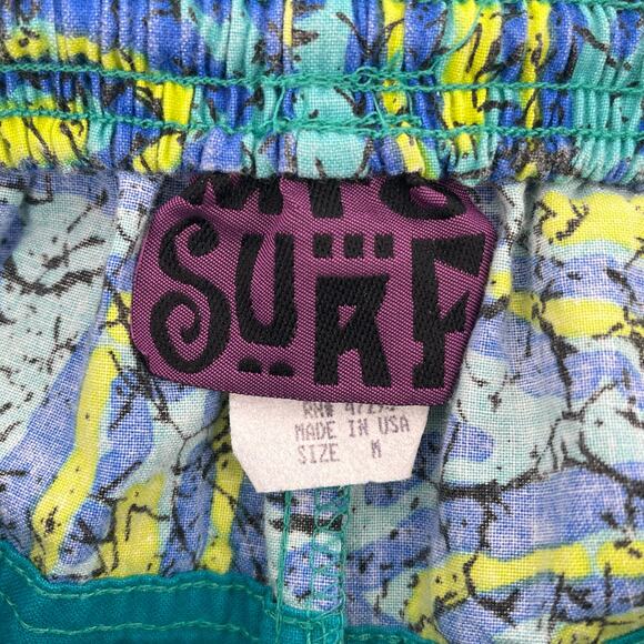 Vintage MTO Surf Green Yello Print Board Shorts Mens Size Medium 10" - Picture 4 of 6